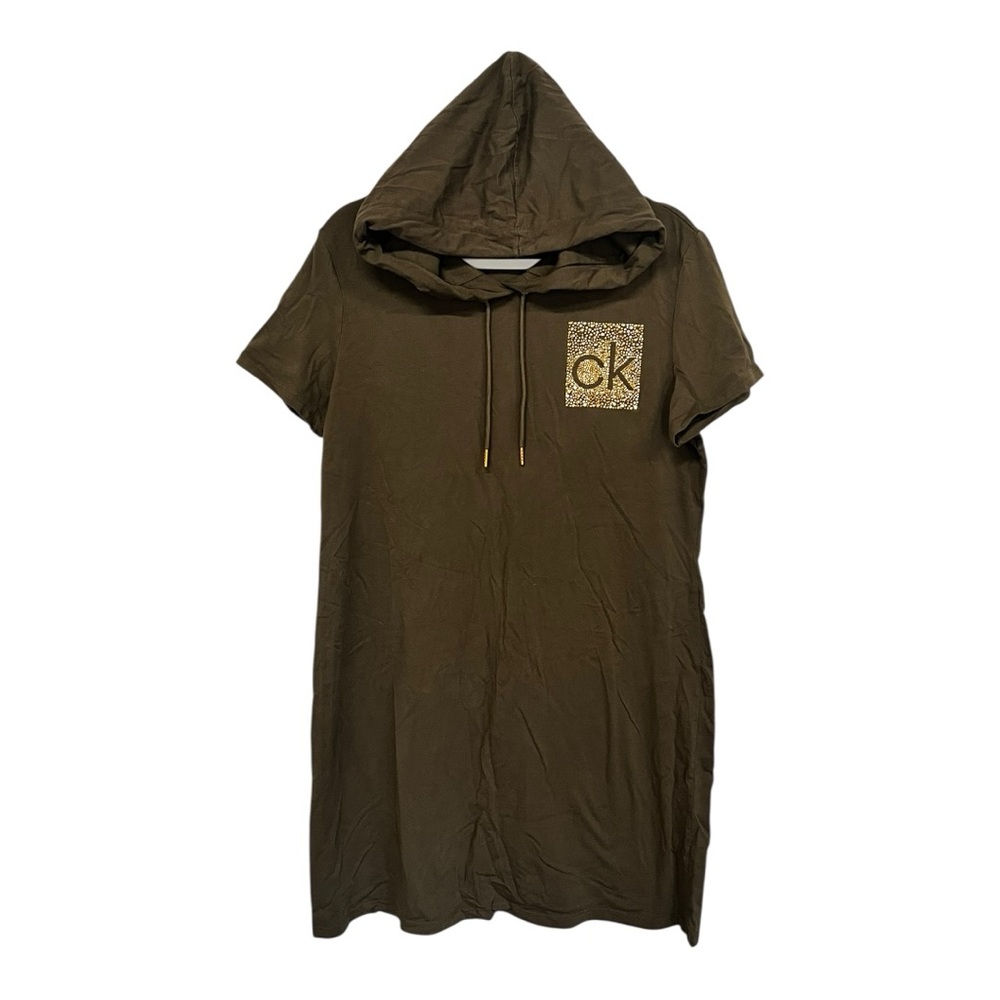 Calvin Klein | Olive Green Hoodie Dress‎ with Gold Accents XL